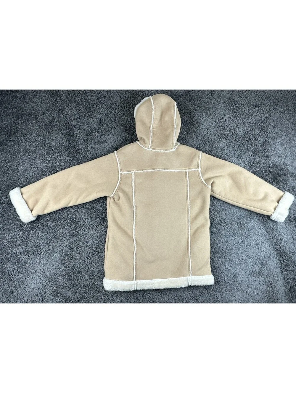 Christie Brooks Faux Shearling Duffle Coat Womens L Tan Faux Fur Hooded Jacket